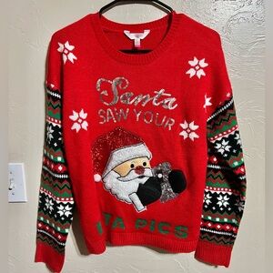 No Boundaries Santa Saw Your Insta Pics Ugly Christmas Sweater Juniors Medium